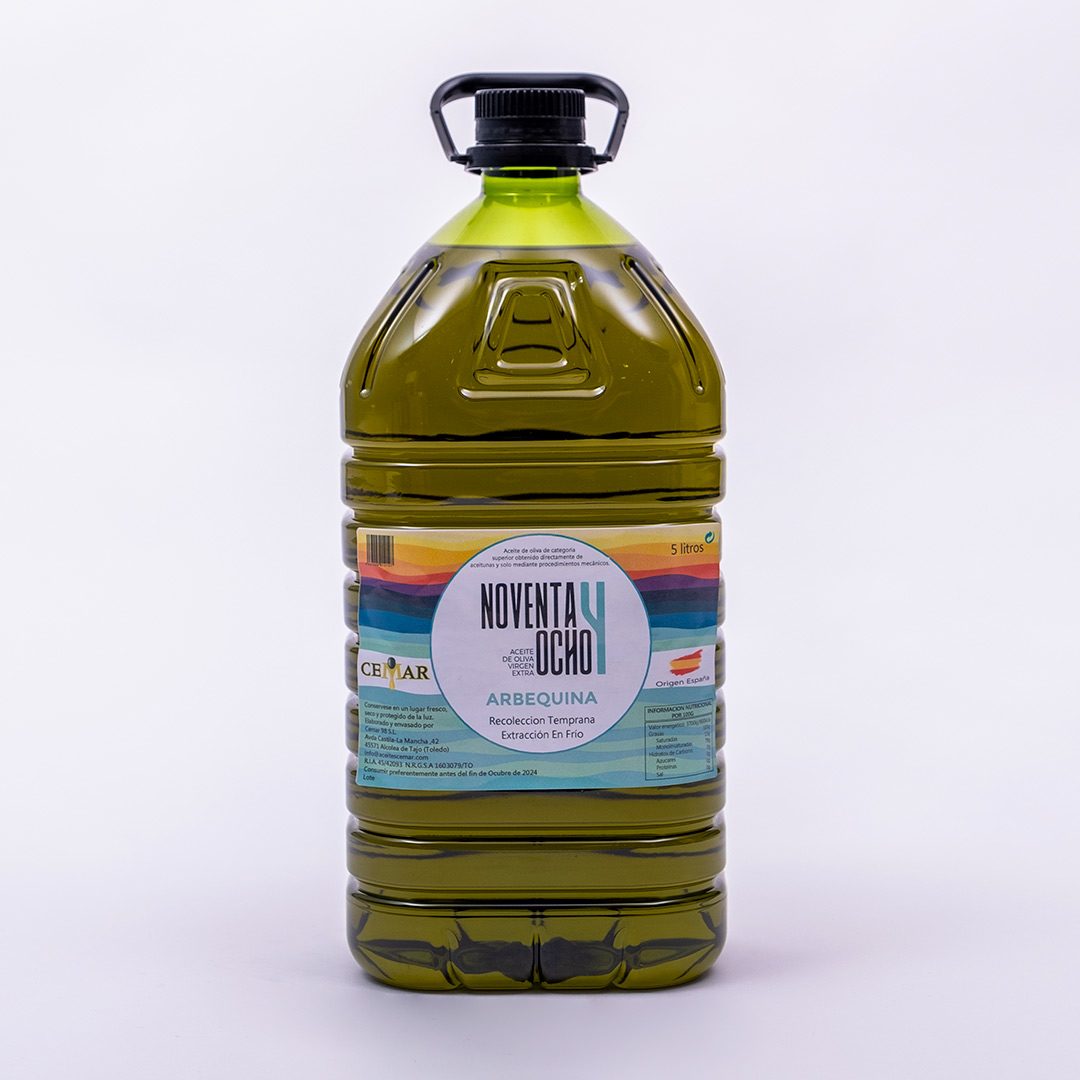 Noventayocho - Aceite de Oliva Virgen Extra - Arbequina Extracción en frío  - 5L- En caja de 3 unidades - Aceites Cemar - Tienda online de aceite AOVE
